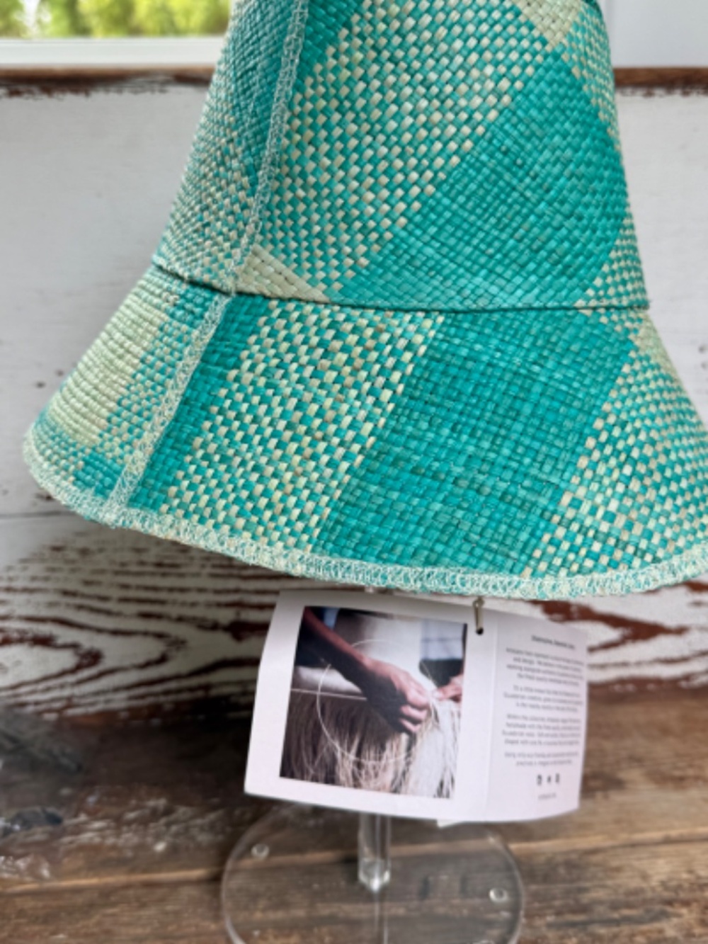NWT $260 Artesano Blue Plaid Straw Bucket Hat Small - Picture 9 of 10
